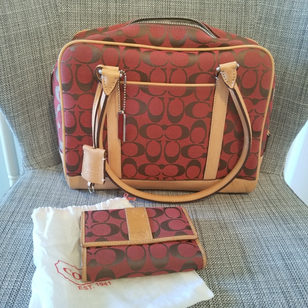 Rare Coach Signature Red Satchel with Wallet